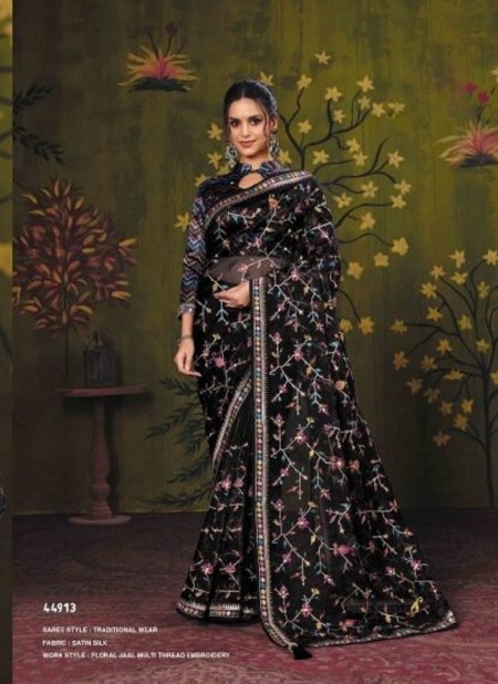 Black Colour Norita 44900 Rooh By Mahotsav Satin Silk Sequence Work Designer Saree 44913 